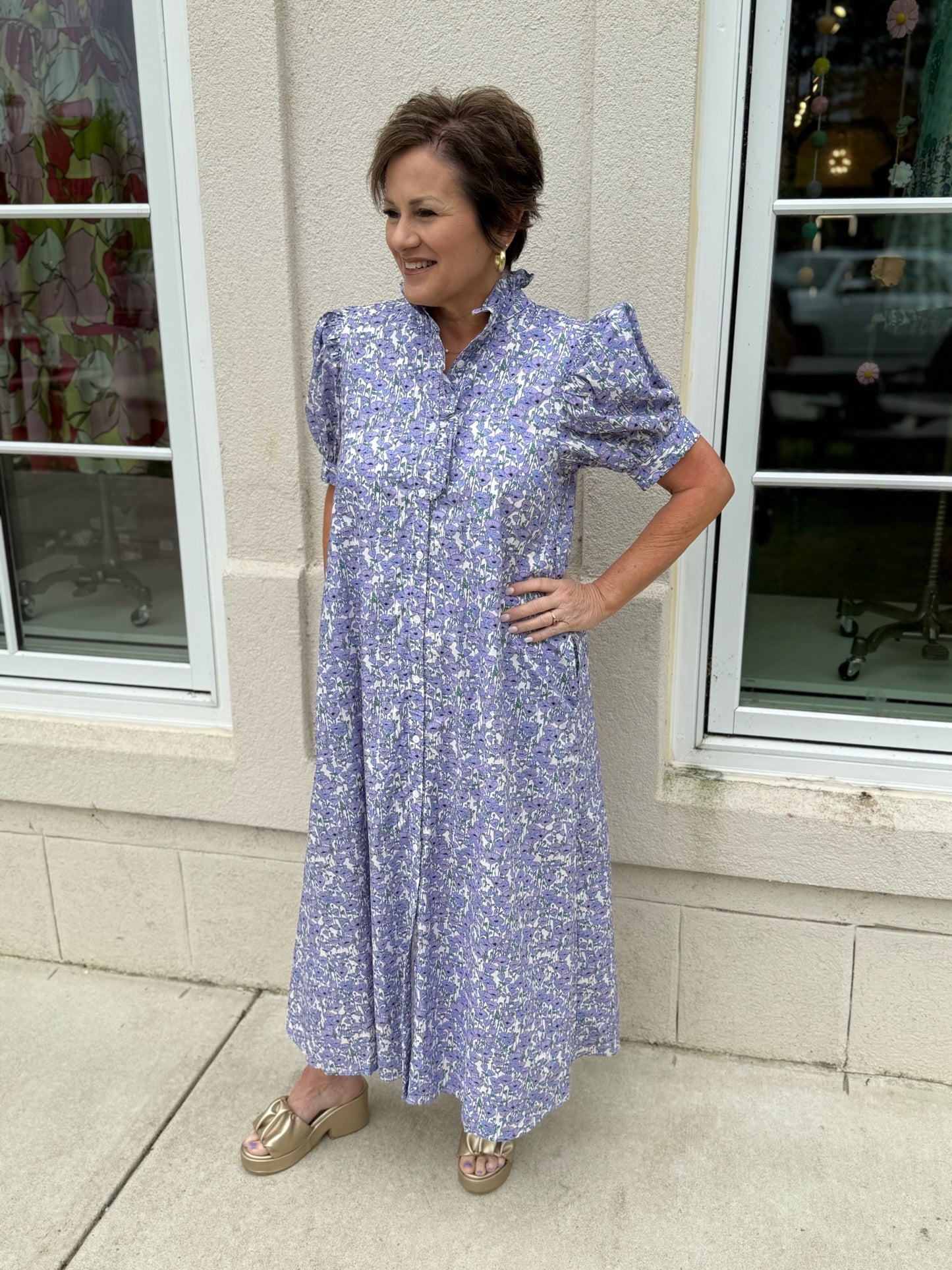 Lavender Floral A Line Midi