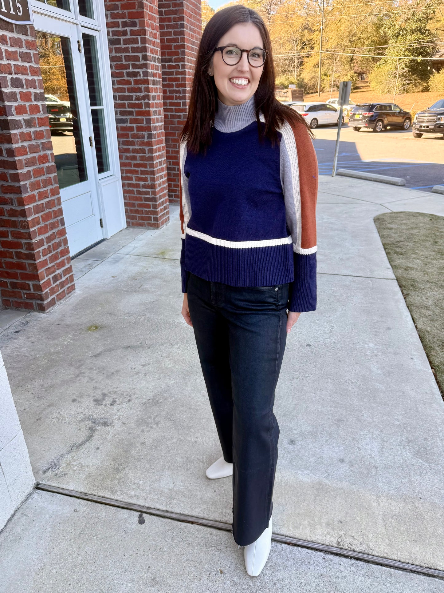 Navy Colorblock Knit Sweater