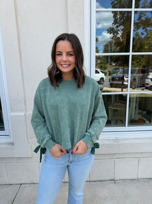Washed Green Faded Cotton Sweatshirt
