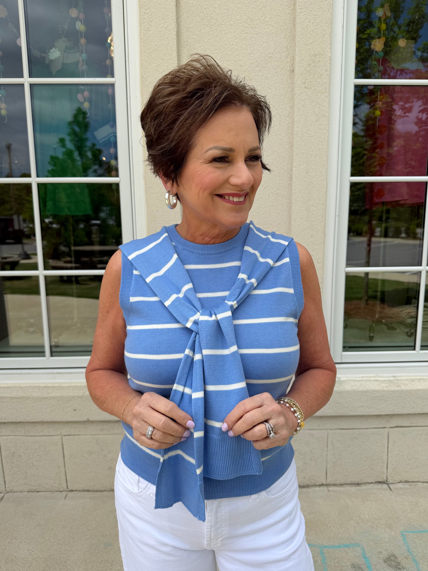 Sky Blue Striped Knit Top