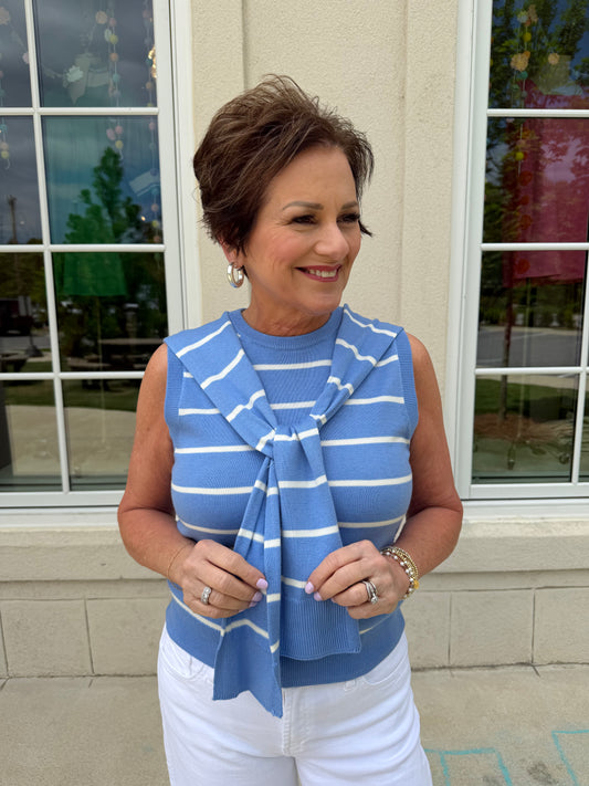 Sky Blue Striped Knit Top