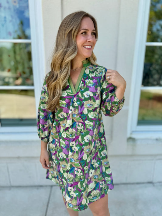 Green Mix Boho Floral Print Dress
