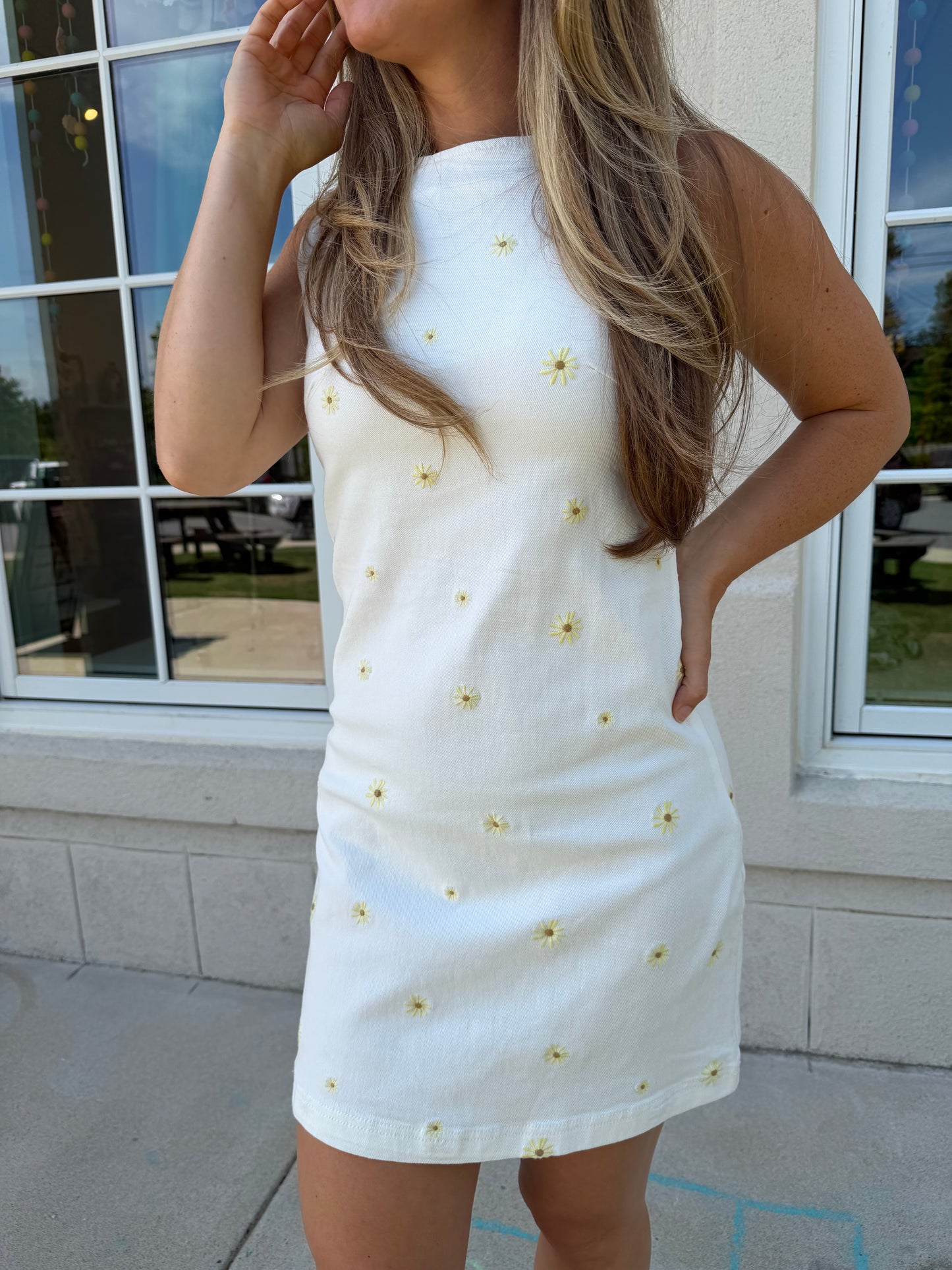 Ivory Daisy Stretch Denim Dress