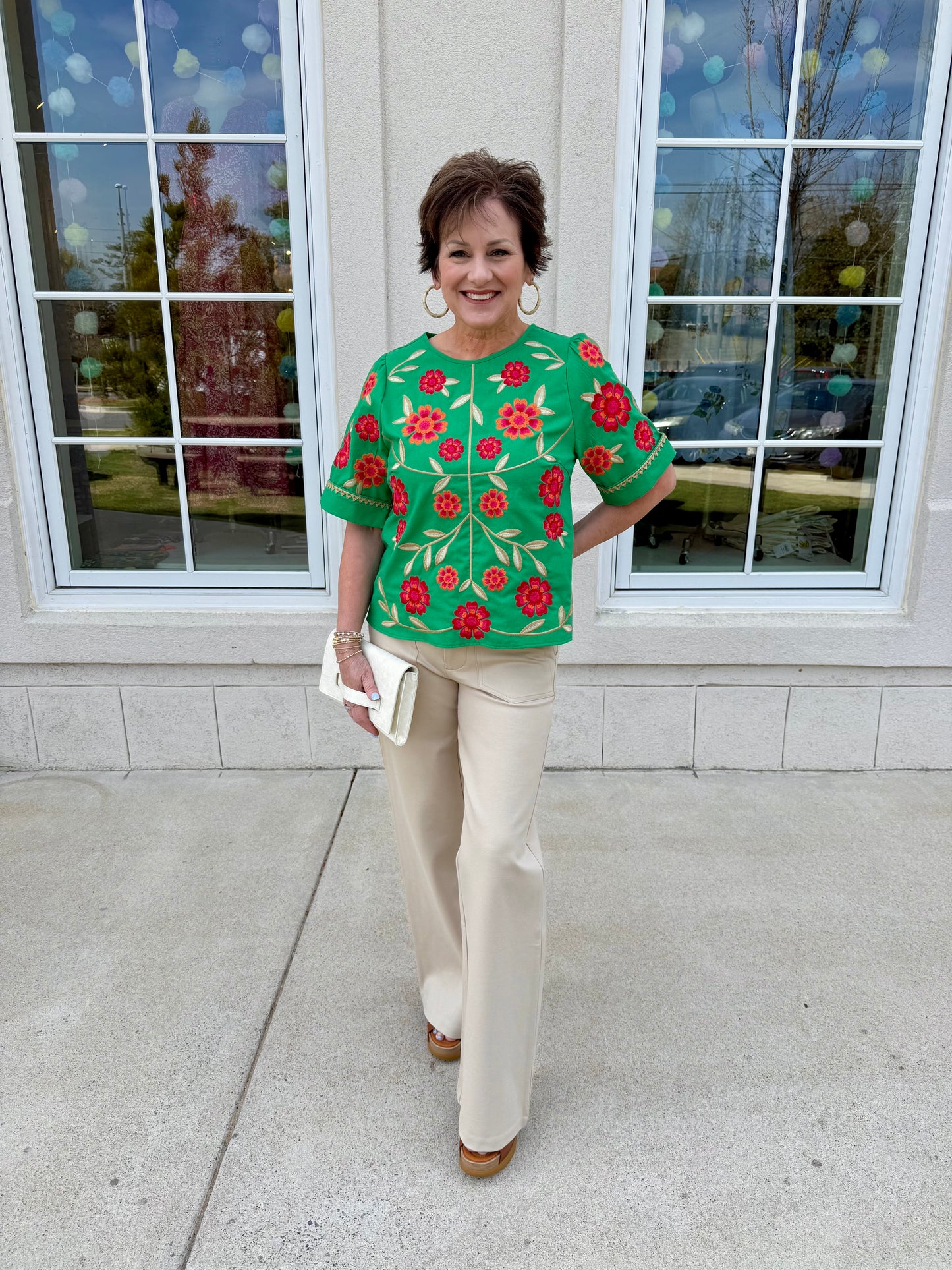 Green Embroidered Detail Top