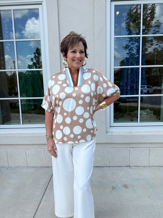 Taupe Polka Dot Satin Top