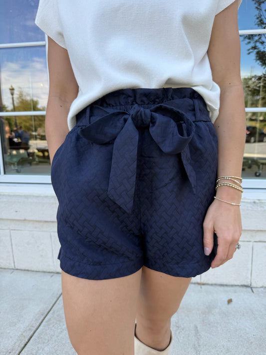 Navy Self Tie Shorts