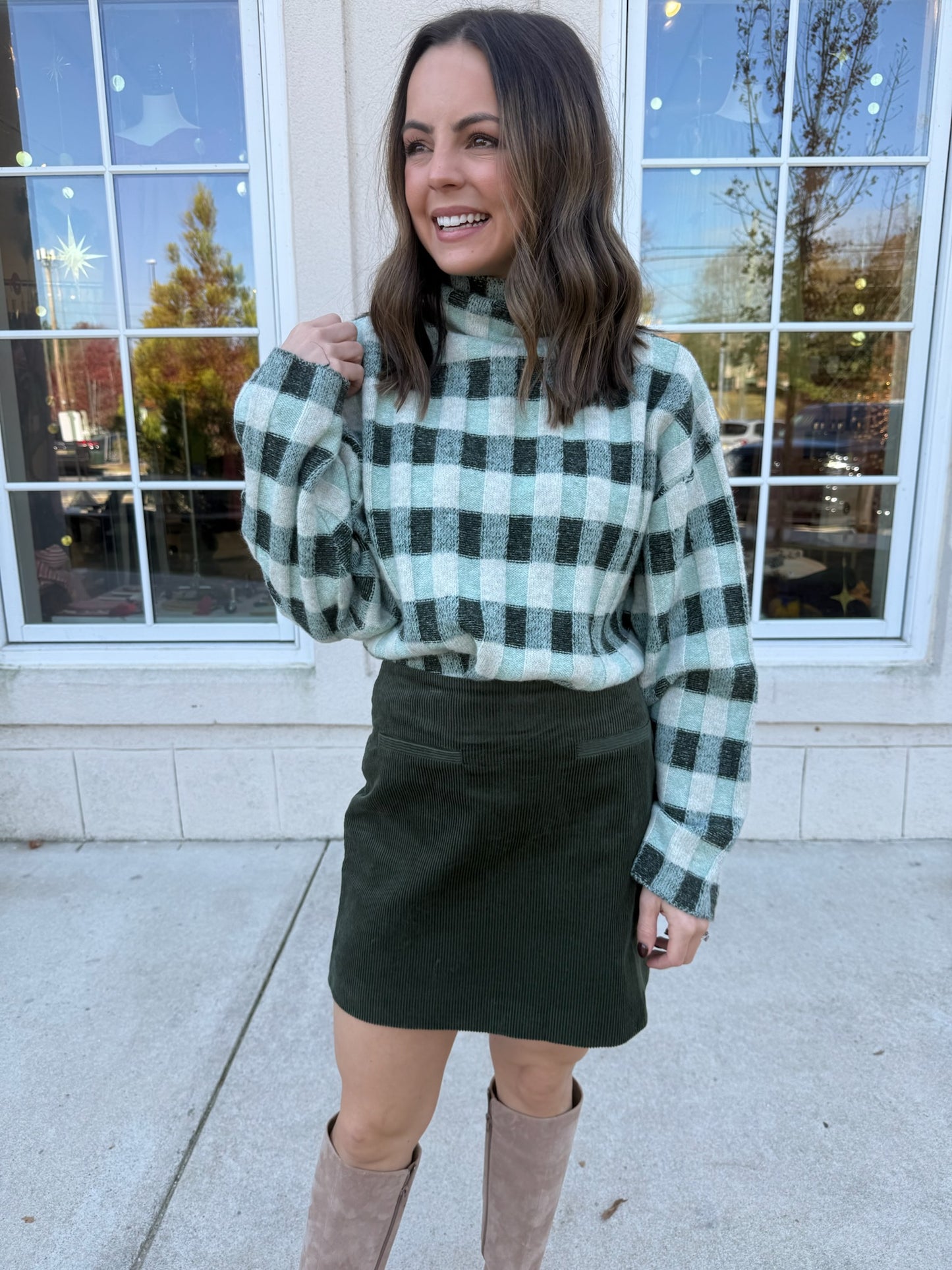 Smokey Green Cool Corduroy Mini Skirt