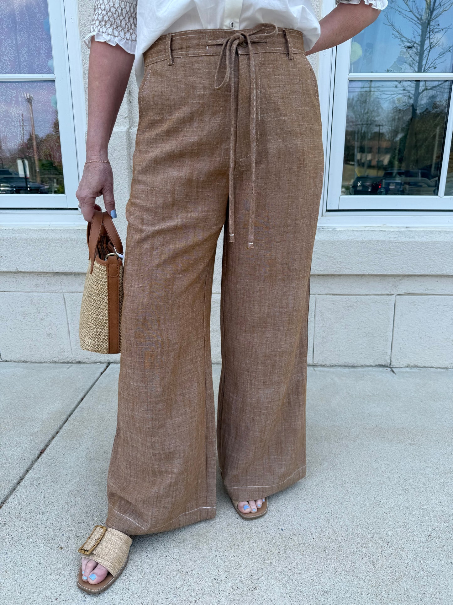 Coconut Brown Wide Leg Linen Blend Pant