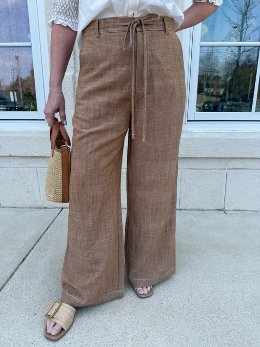 Coconut Brown Wide Leg Linen Blend Pant