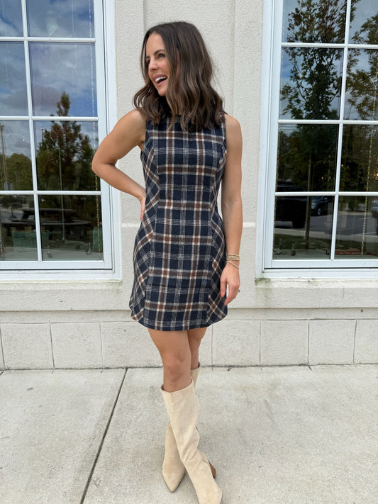 Navy Plaid Dress
