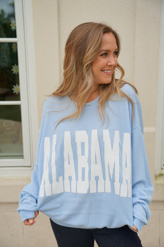 Sky and White Alabama Graphic Crewneck