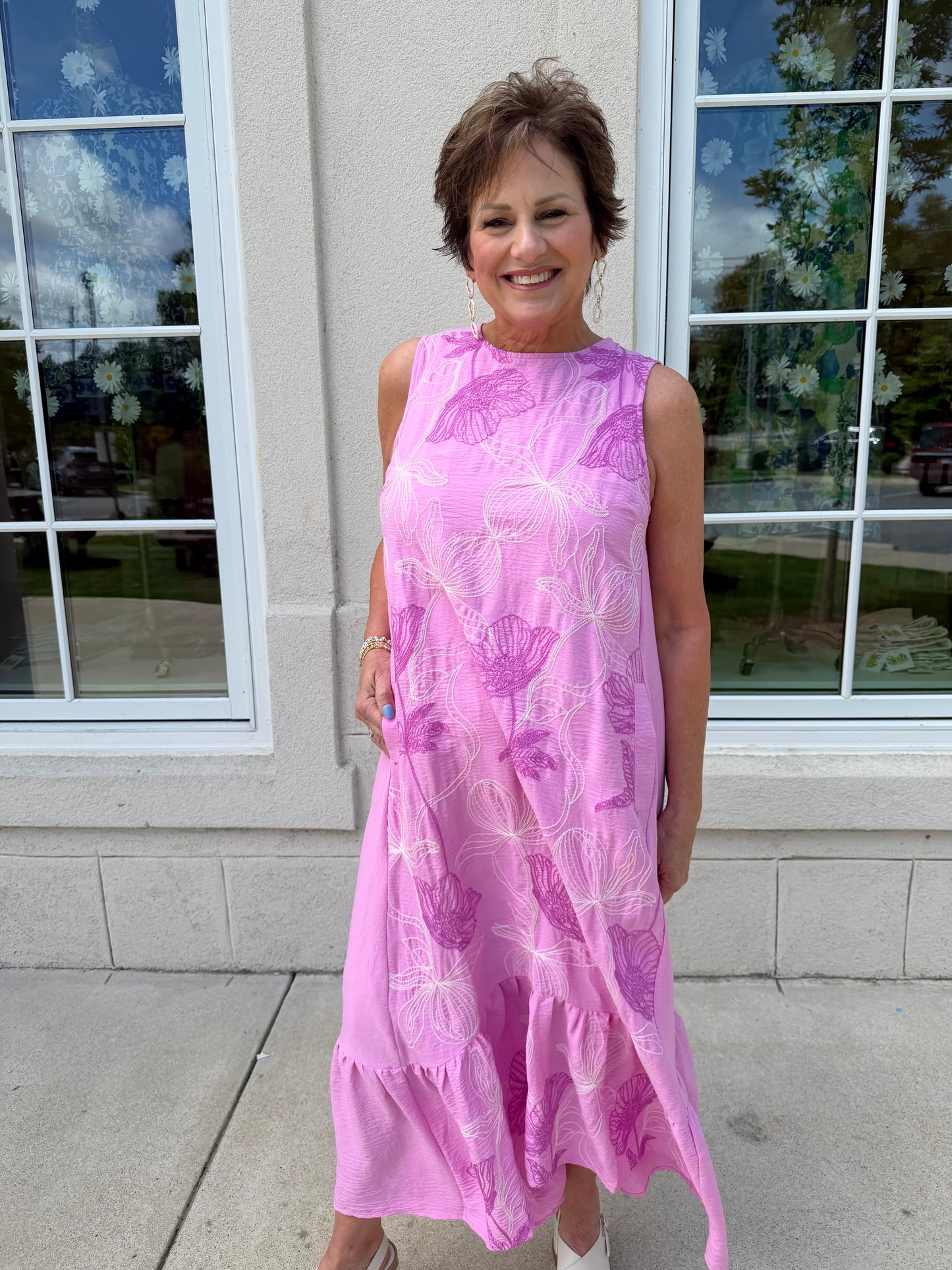 Peony Midi Dress  with Embroidery