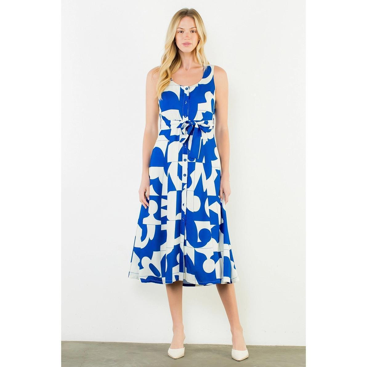 Royal Blue and Off White Geometric Dress