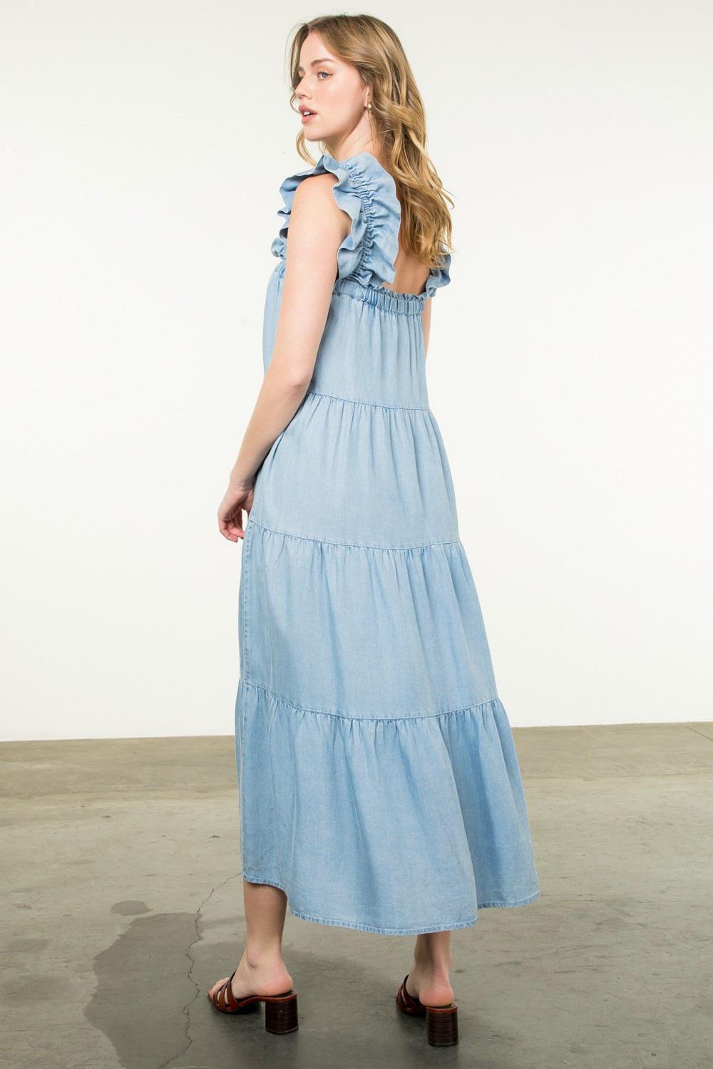 Denim Blue Tiered Maxi Sundress