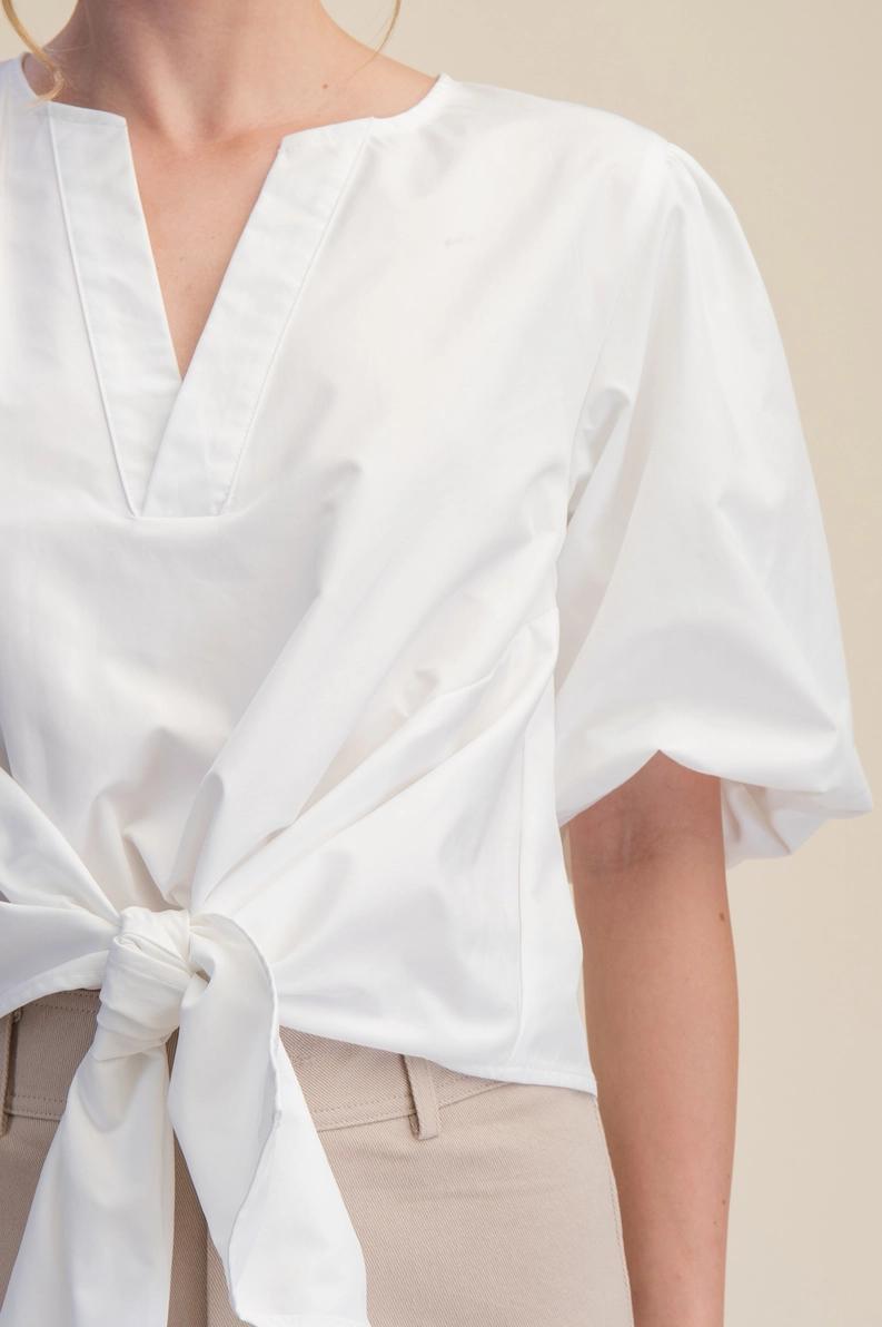 White Tie Front Blouse