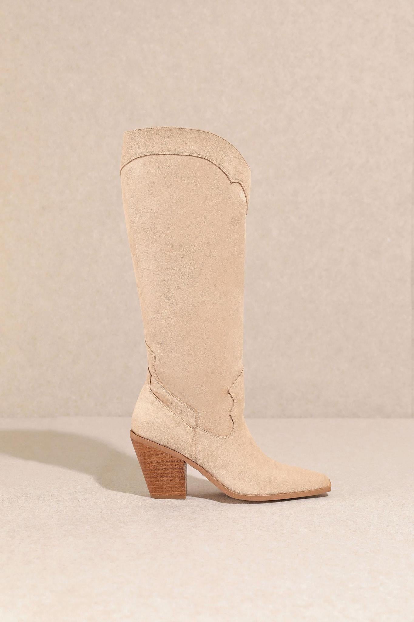 Classy Beige Suede Knee High Boots