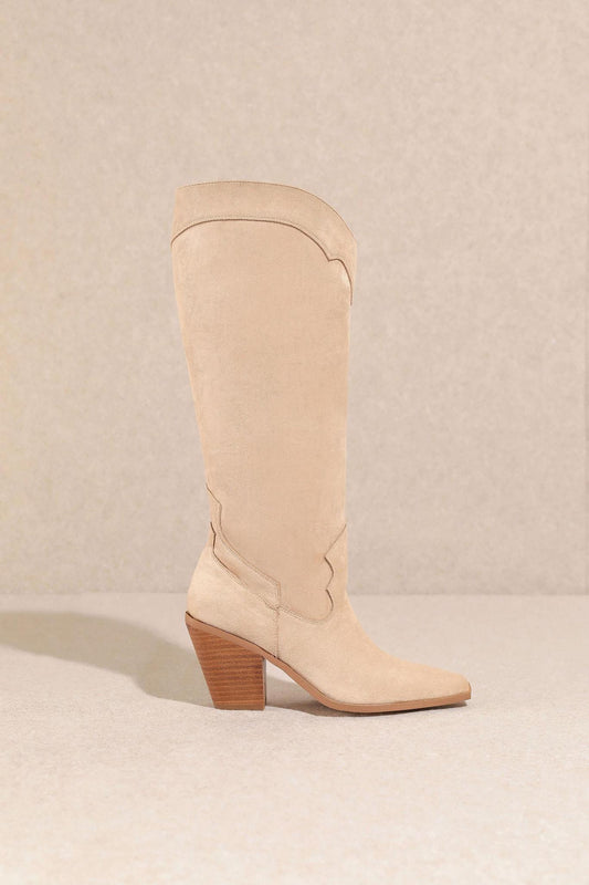 Classy Beige Suede Knee High Boots