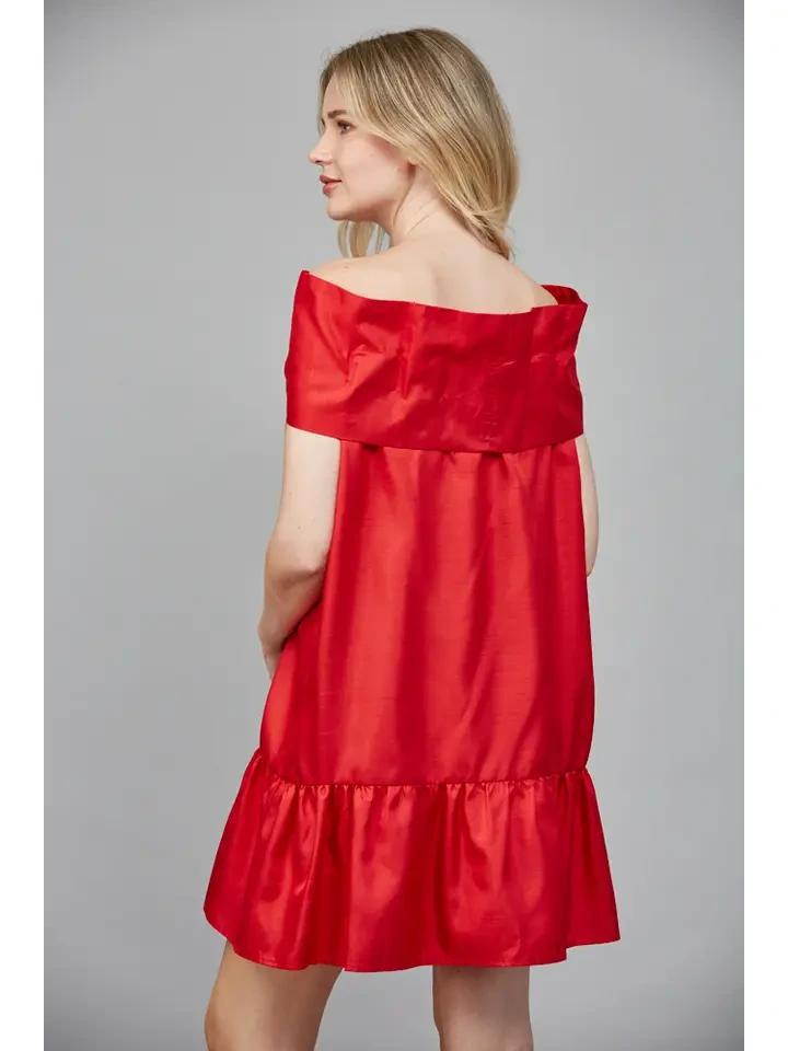 Red Taffeta Dress with Bow