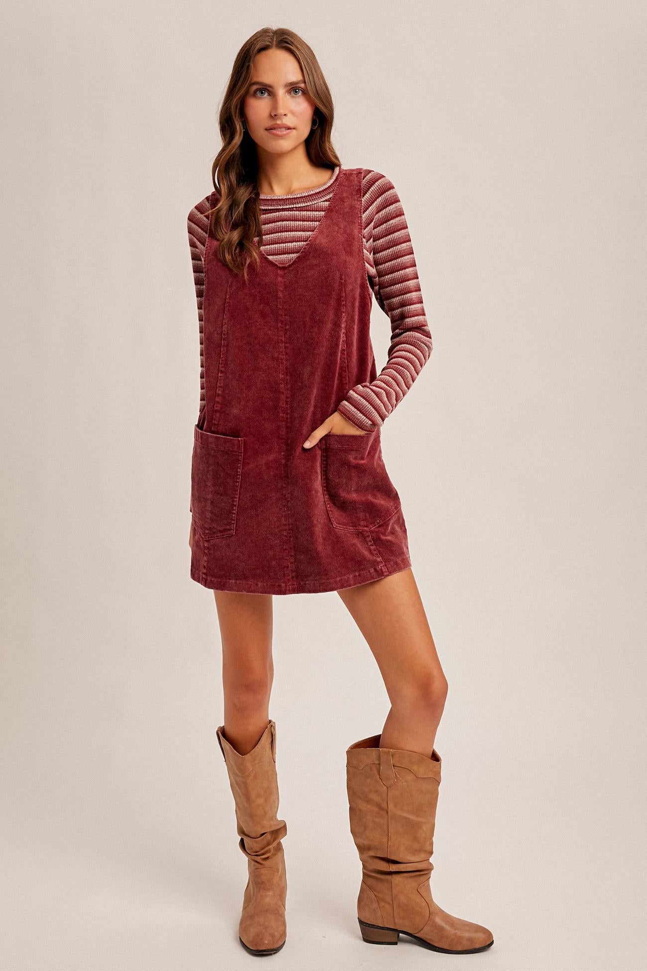 Raspberry Snow Washed  Corduroy Dress