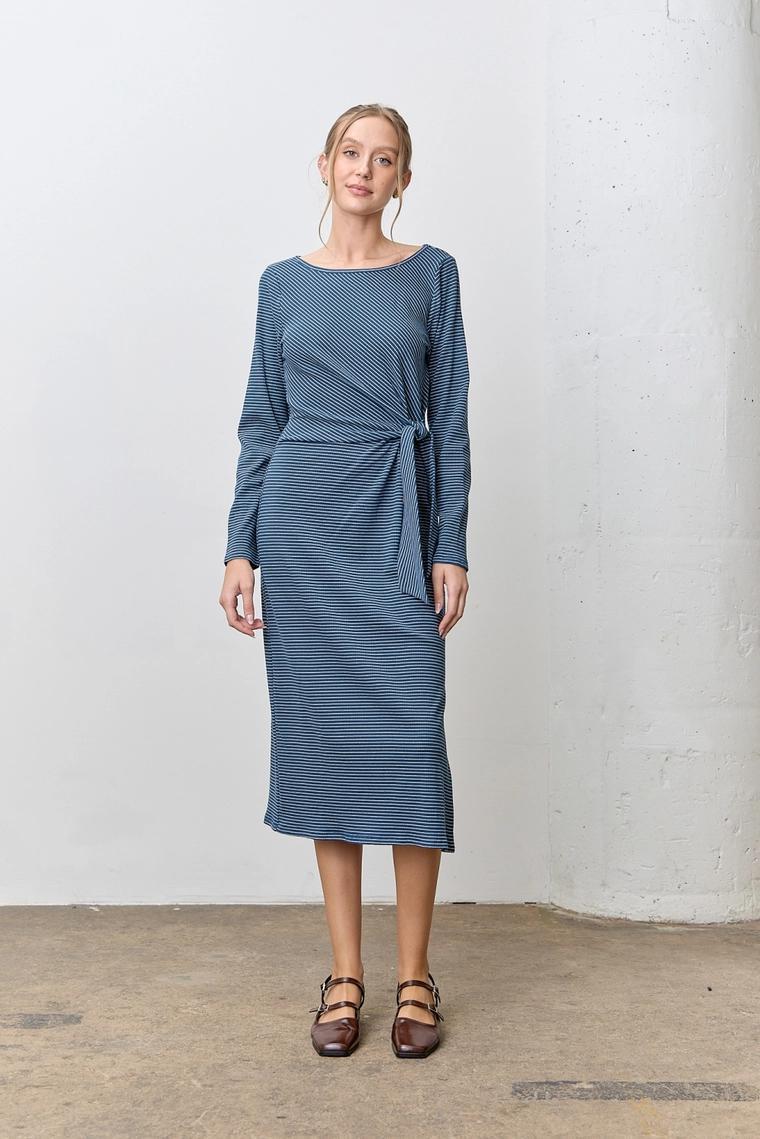 Blue and Ivory Striped Midi Dress