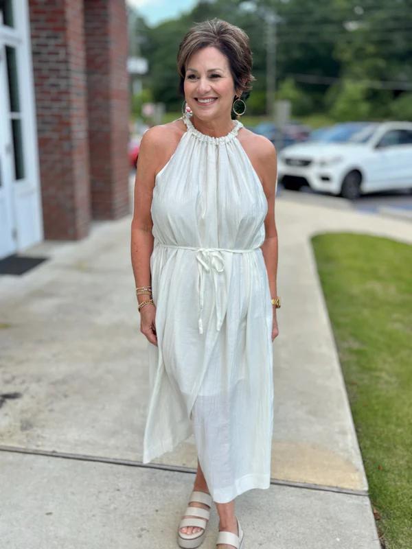 Ecru Textured Midi Dress