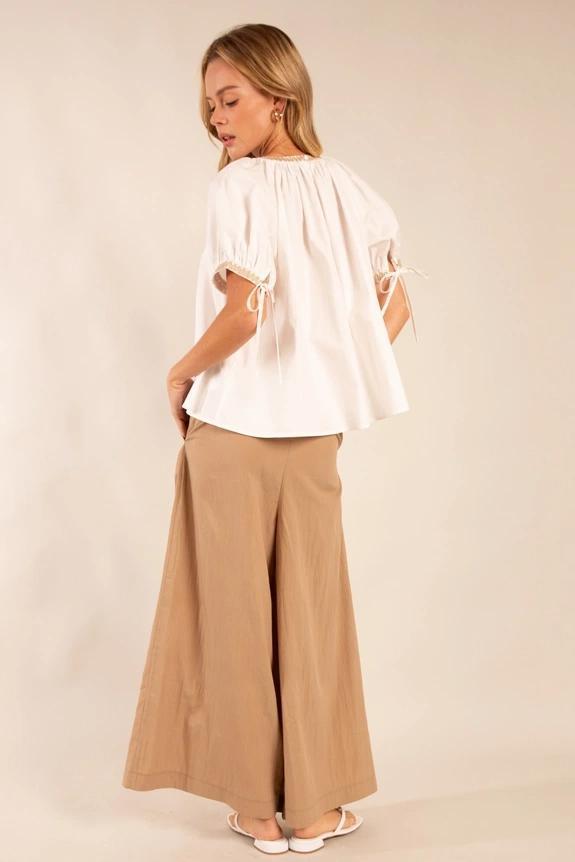 Off White and Sand Embroidered Top