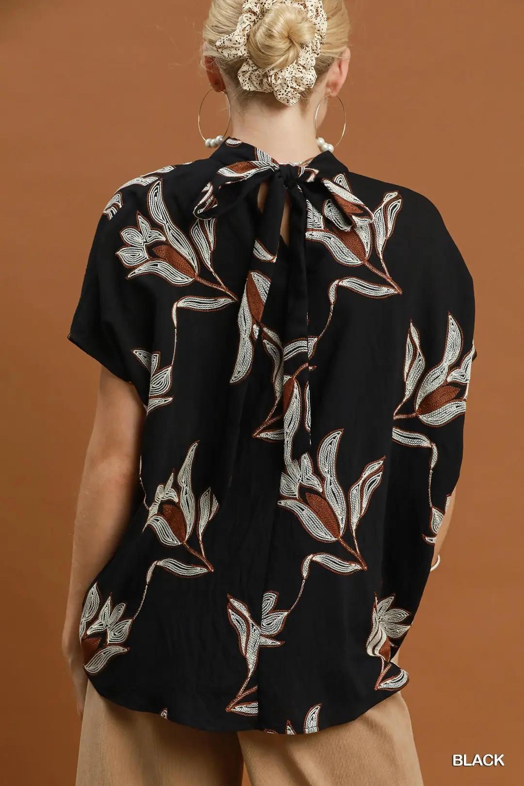 Black Floral Embroidered  Blouse