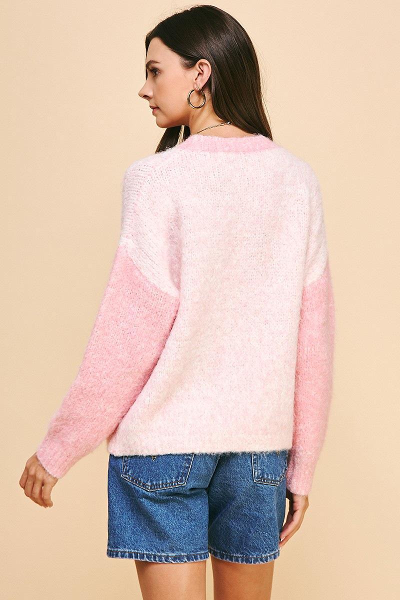 Pink Color Block Sweater