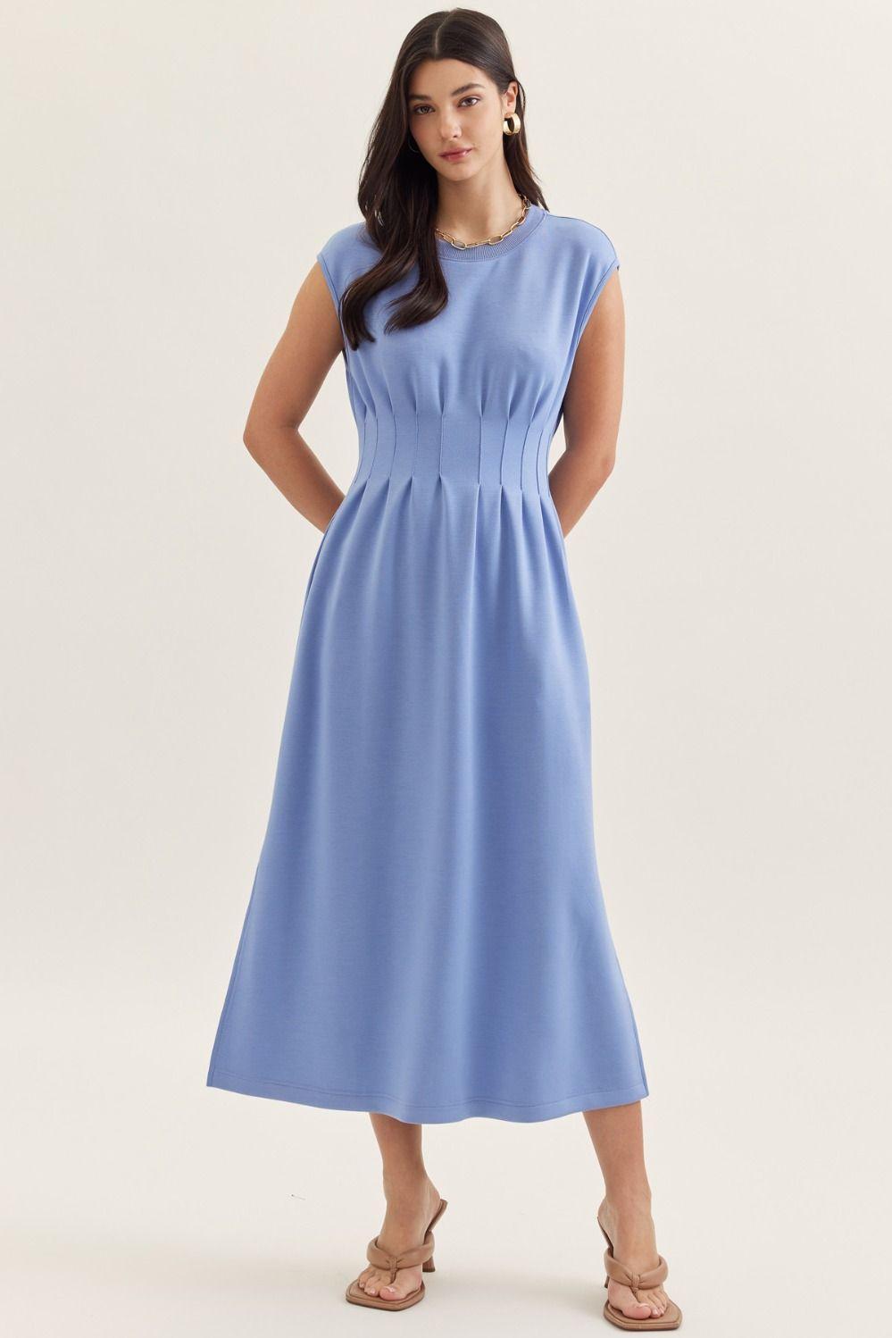 Chambray Blue Scuba Midi Dress