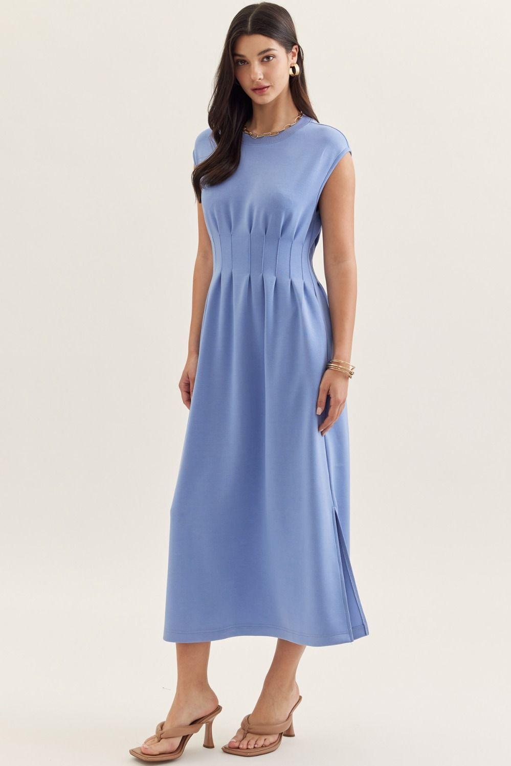 Chambray Blue Scuba Midi Dress