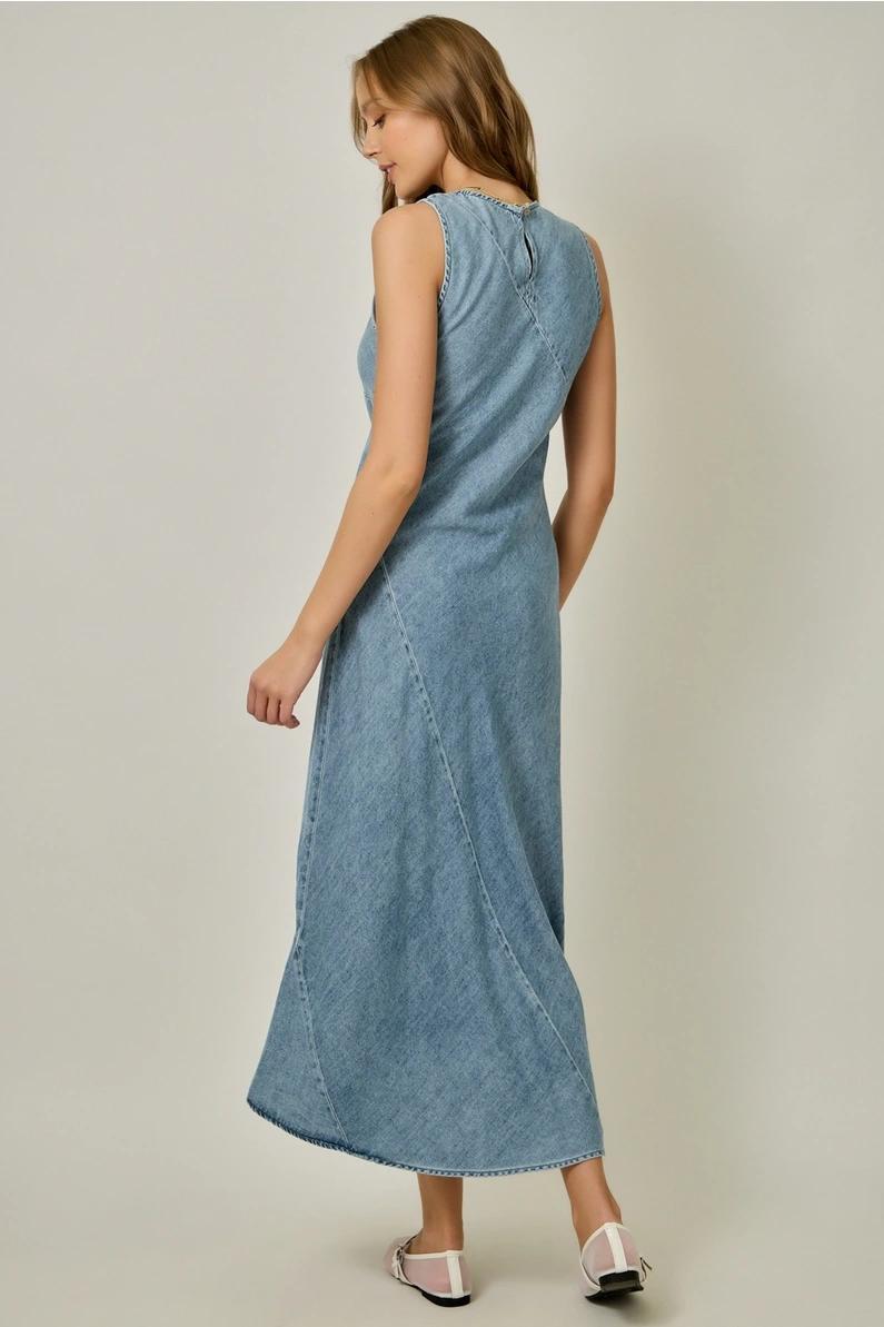 Dark Denim Bias Cut Midi Dress