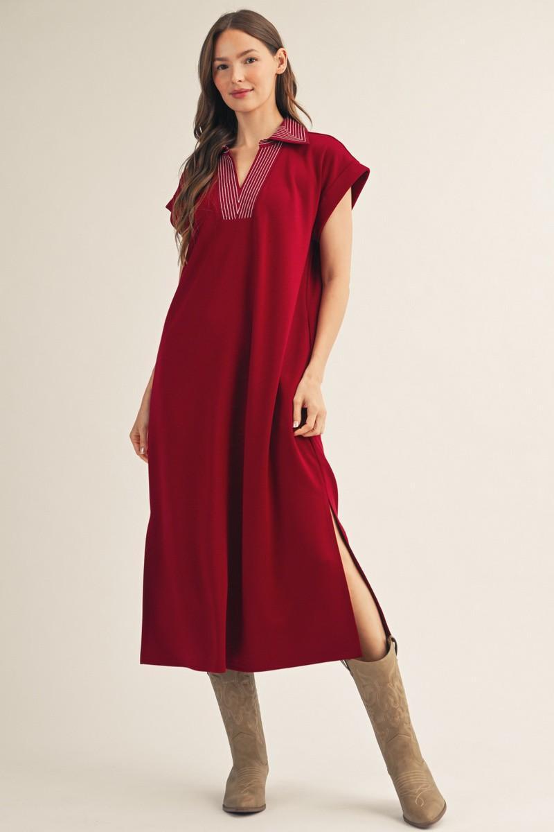Burgundy with Stitch Detail Midi