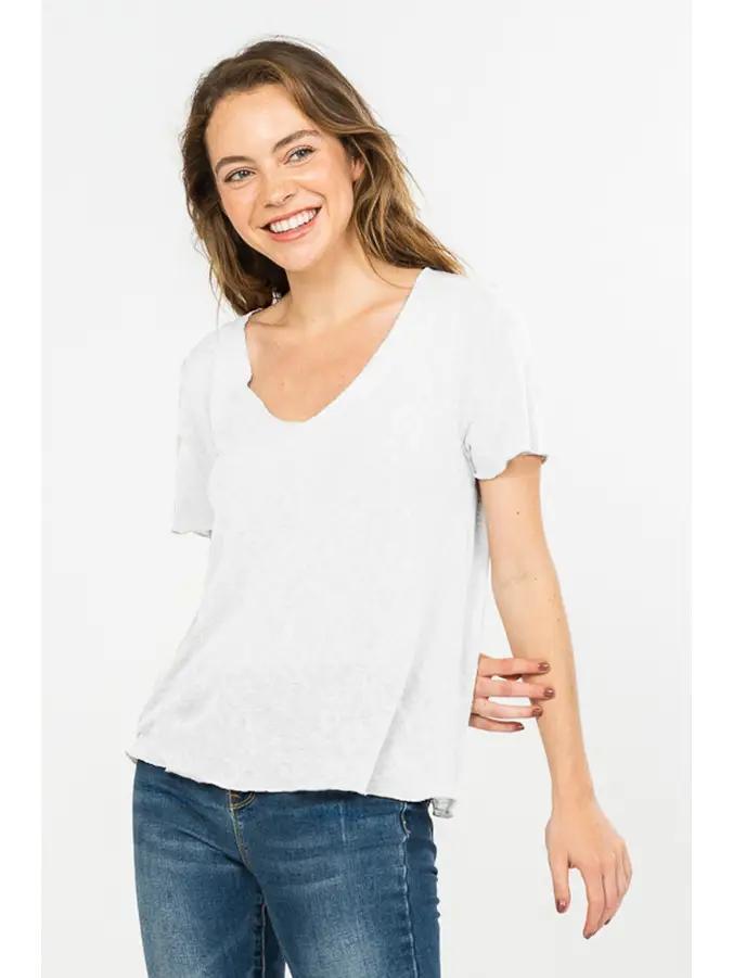 Ivory Slub V Neck Tee shirt
