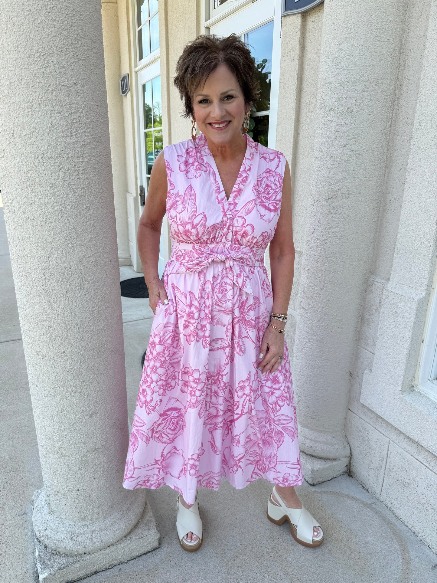 Pink Floral Midi Dress