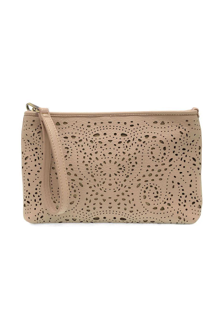 Tan Lazer Cut Eyelet Quinn Crossbody Clutch