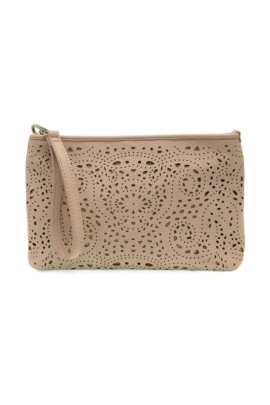 Tan Lazer Cut Eyelet Quinn Crossbody Clutch