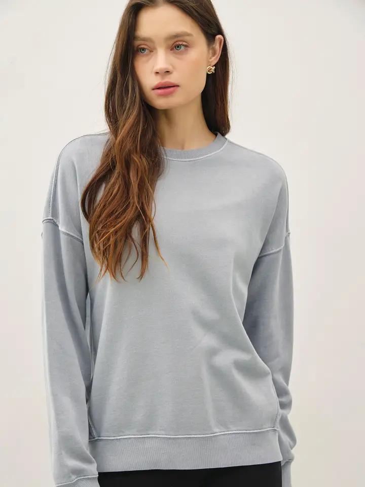 Dusty Blue Acid Washed Sweatshirt