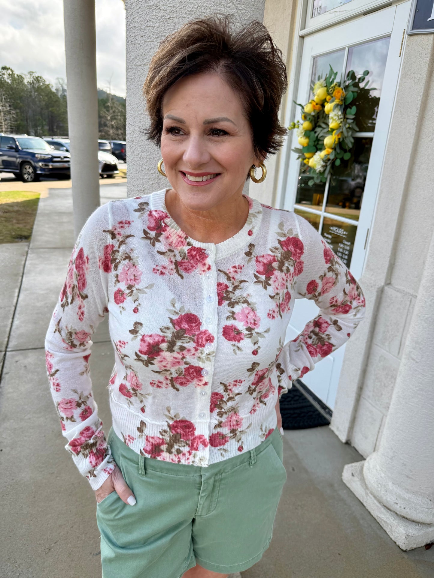 Cream and Pink Vintage Floral Sweater