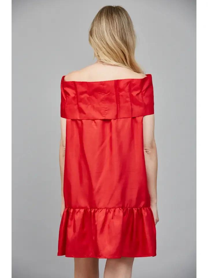 Red Taffeta Dress with Bow