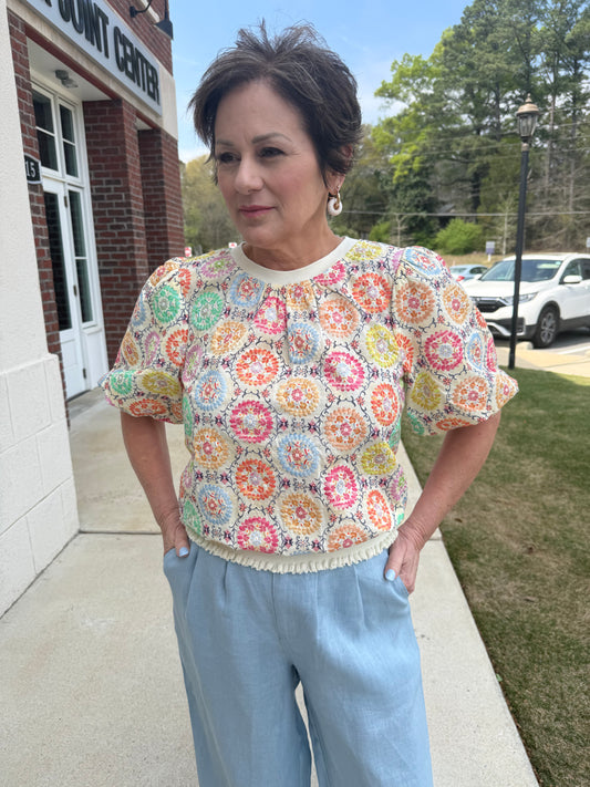 Multi Floral Embroidered Top