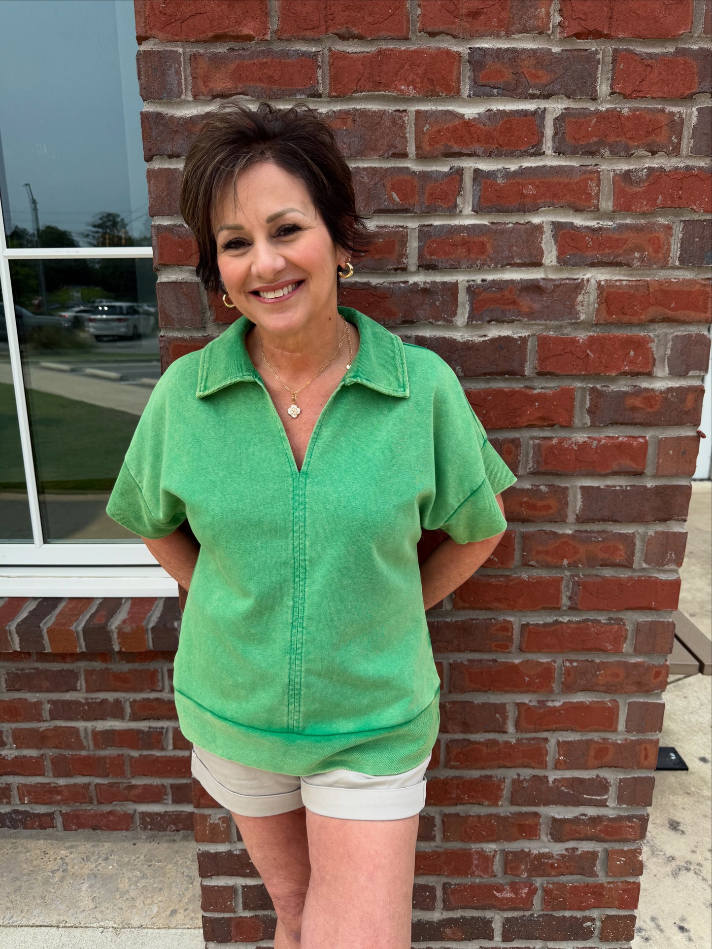 Kelly Green Mineral Washed Top