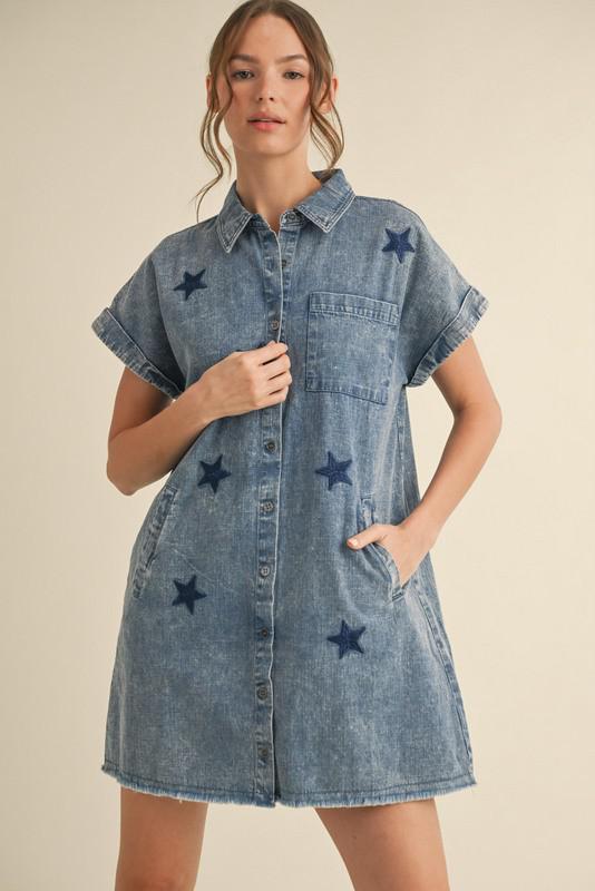 Denim Star Patched Dress
