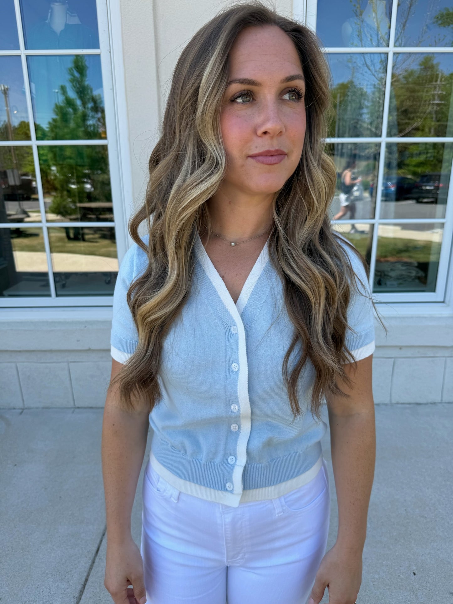 Ivory and Lt Blue Sweater Top