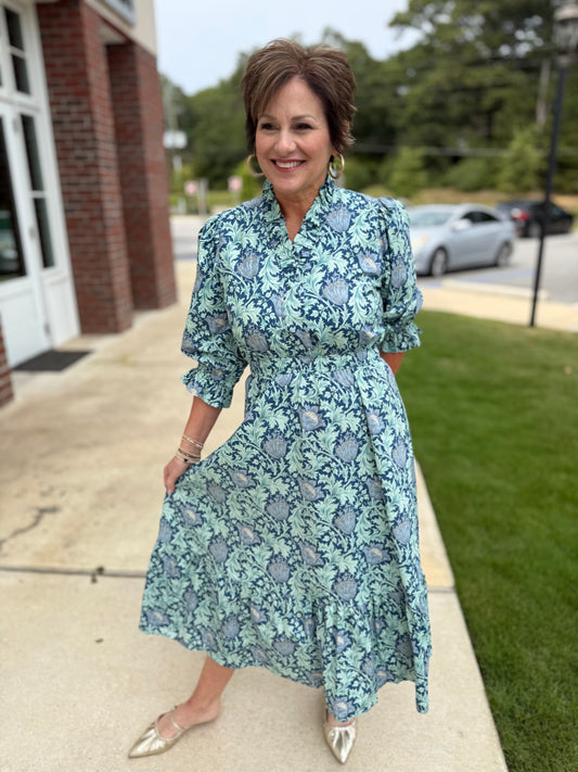 Navy Mix Print Midi