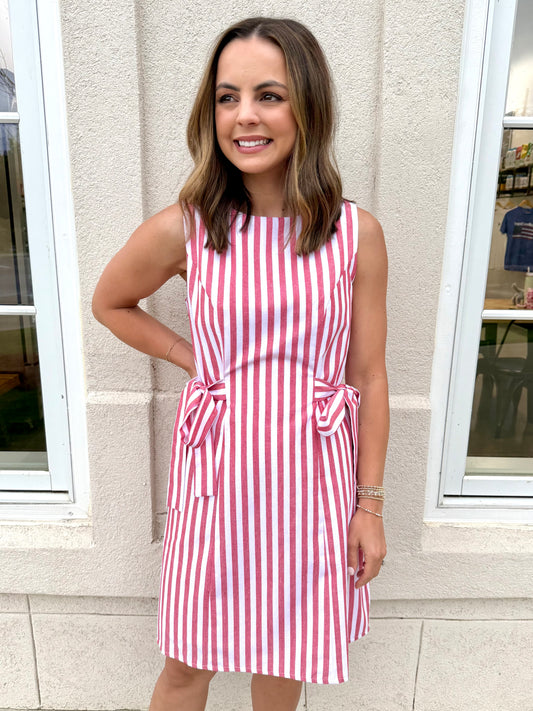 Red and Ivory Stripe Side Tie Mini