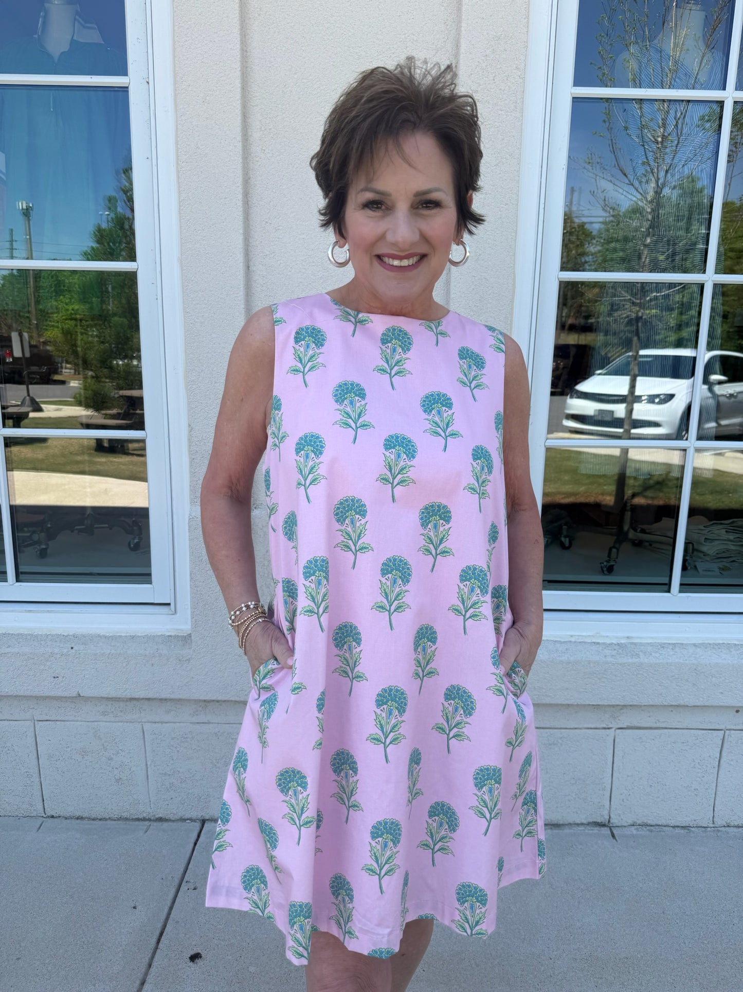 Baby Pink Floral Printed Mini Dress with Bow