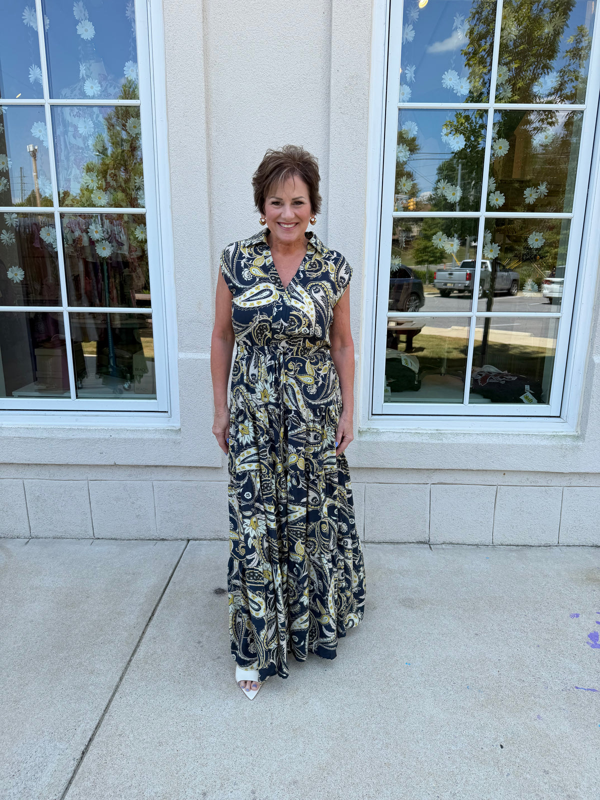 Ink and Yellow Printed Tiered Maxi