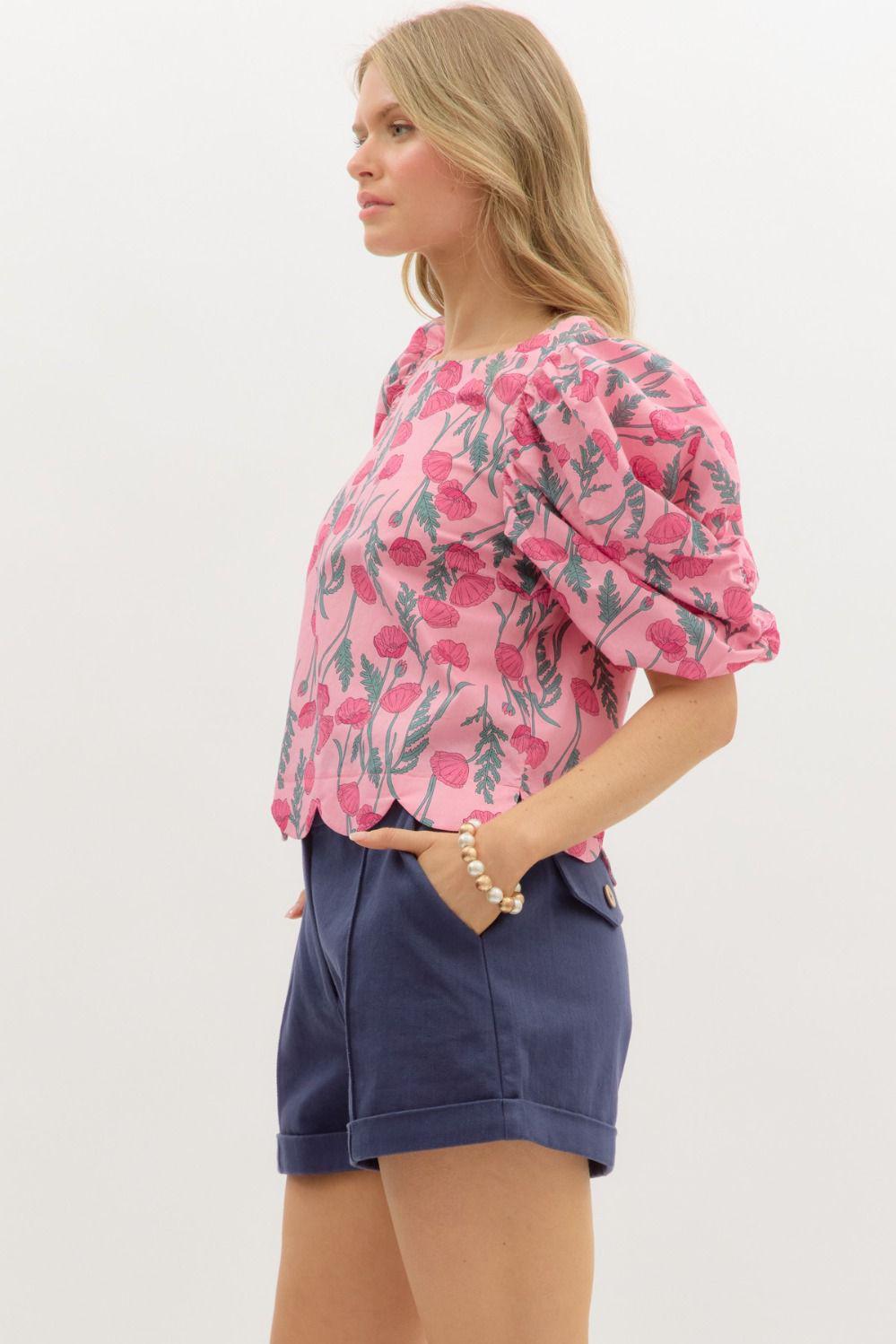 Pink Scallop Hem Top