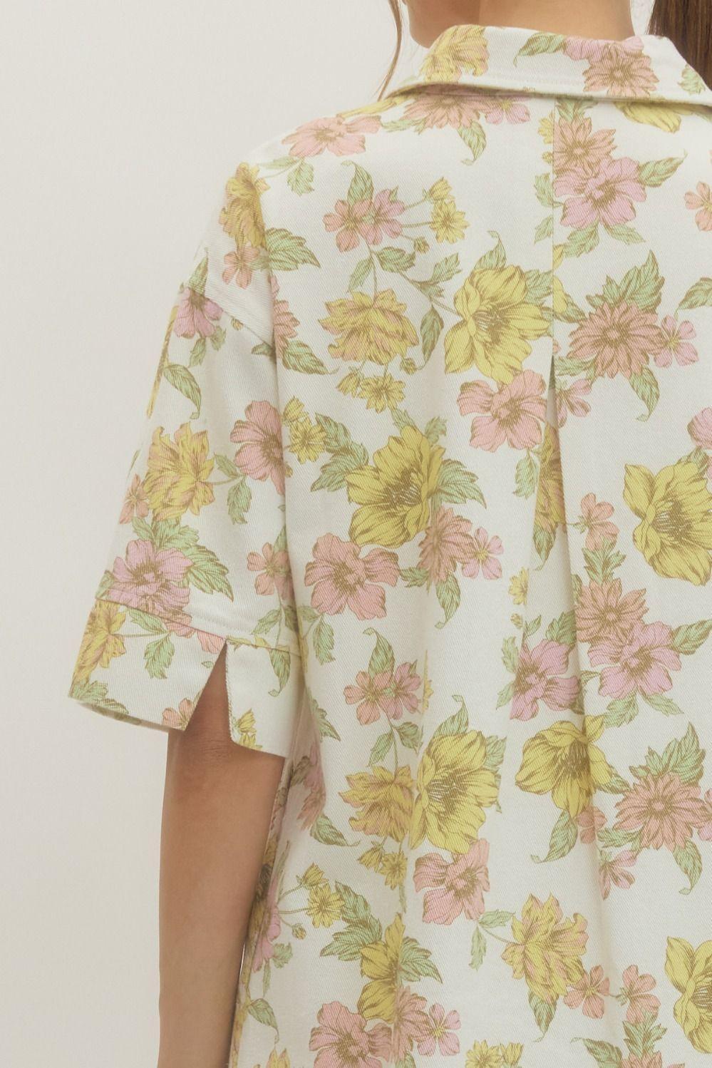 Off White Pink and Yellow Floral Shirt Dress