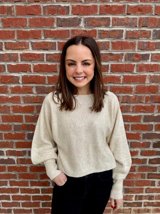 Oatmeal Boat Neck Sweater